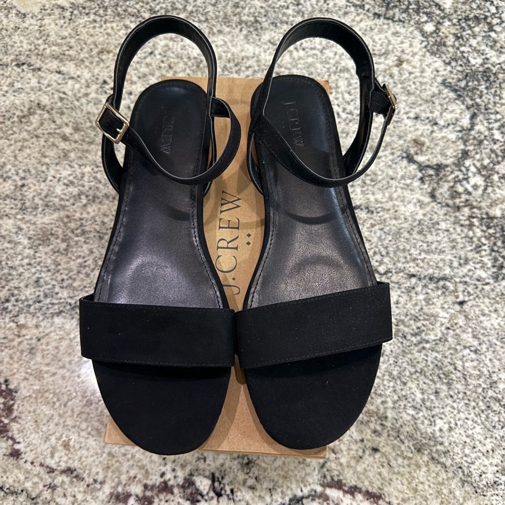 J.Crew Ankle-Strap Flat Sandals Black Size 10 NWT